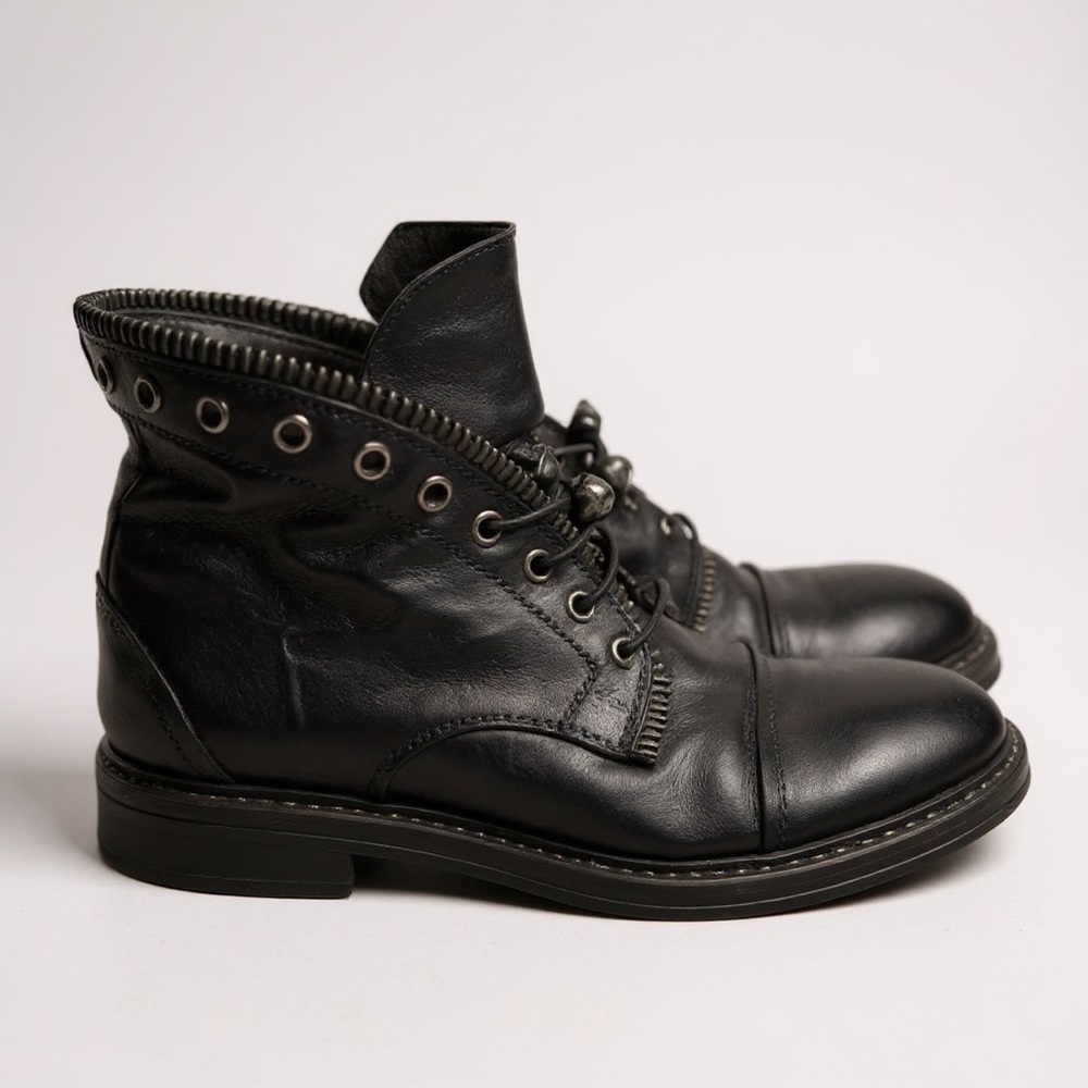 The Shoe Box Leather Combat Boots Women's 6 Bronze Blue Skull Head Punk Goth UK